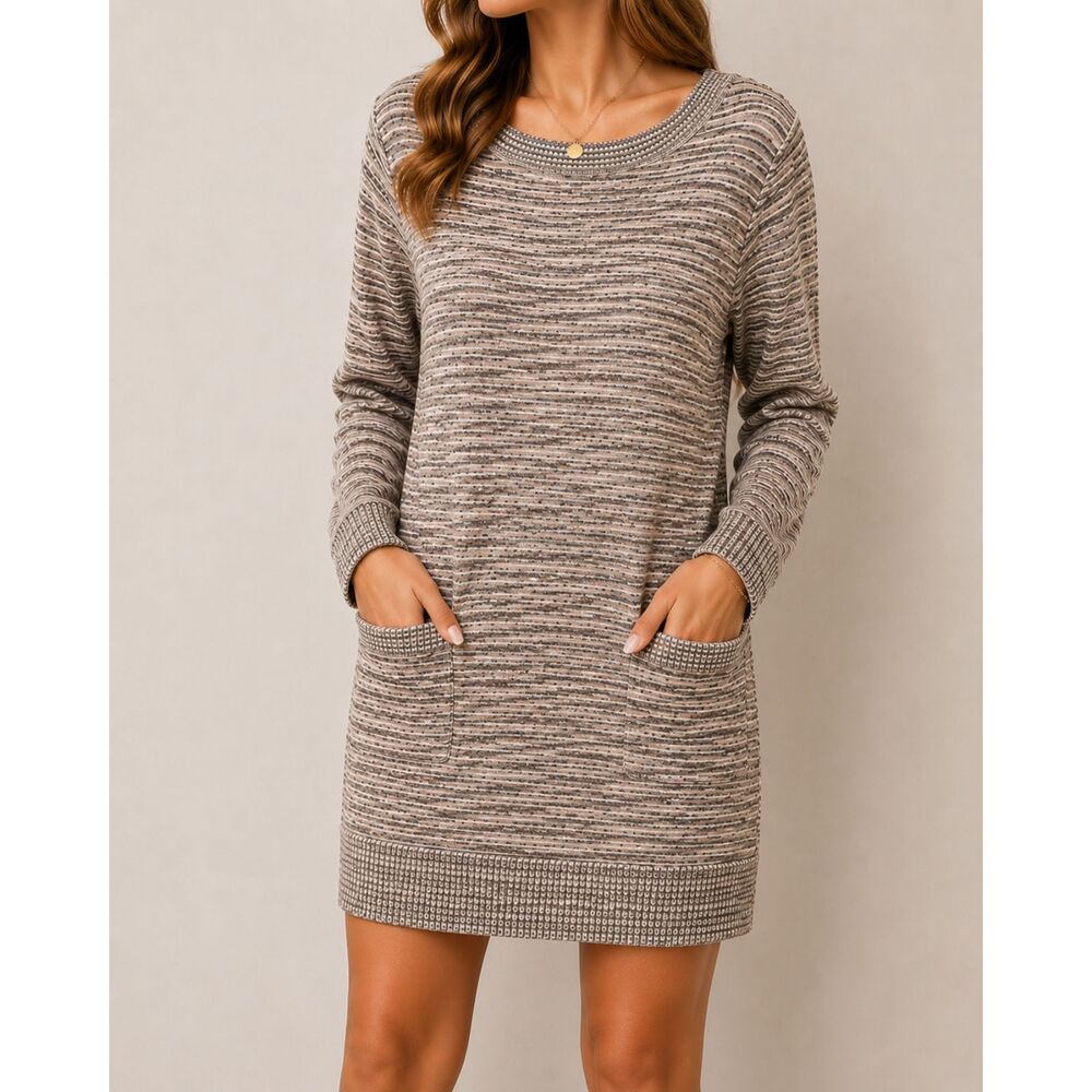 Eight Eight Eight Marled Knit Sweater Dress L Brown Cream Pocket Tunic Cotton